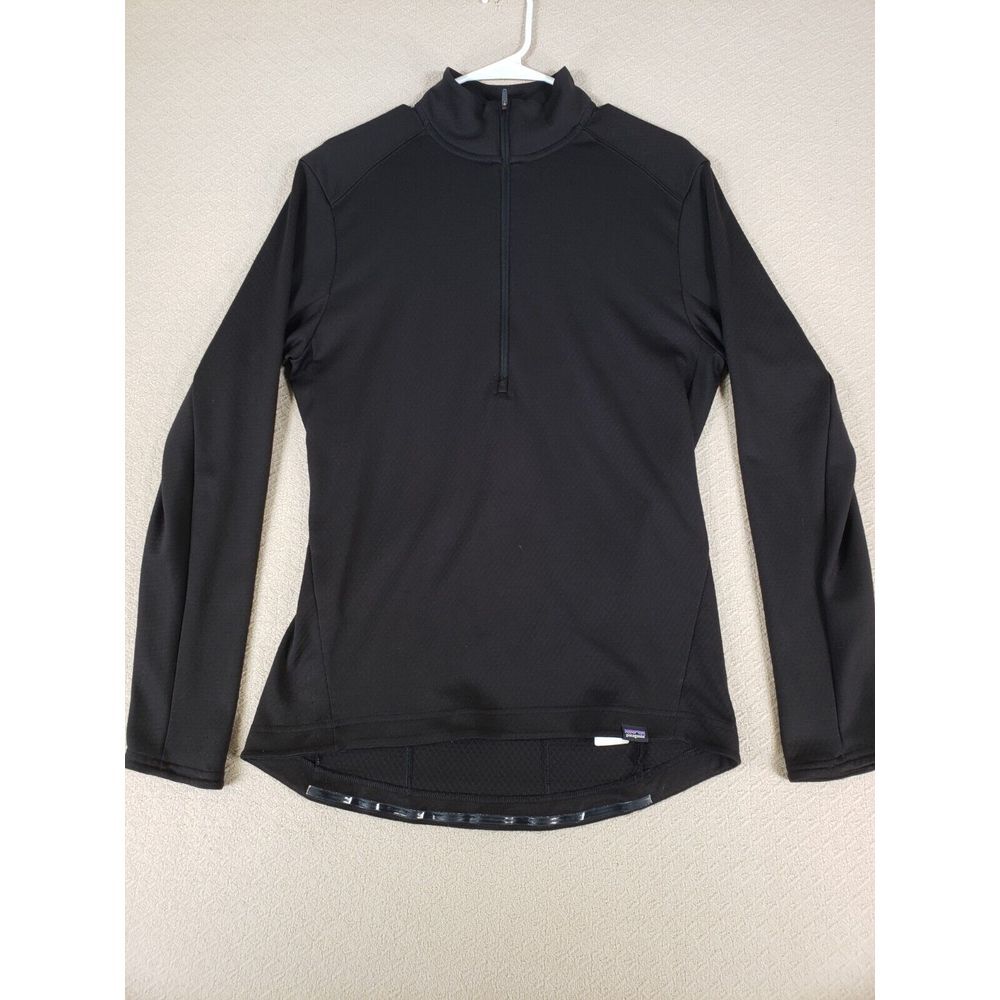 Patagonia Shirt Womens Medium Black Capilene 1/4 Zip Base Layer Pockets Pullover